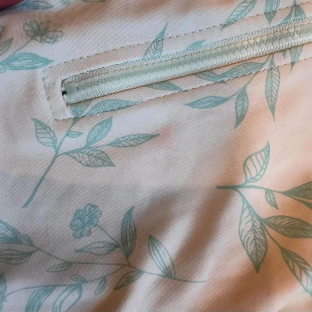 Eddie Bauer Mint Green Leaf Print Girls Rash Guard w/ bucket hat sz 24 months